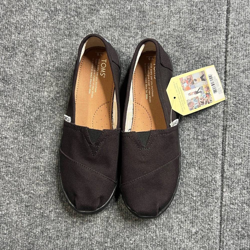 NIB TOMS Youth 5 Classic‎ Black Canvas Slip On Alpargata Shoes 10010530 - Picture 3 of 12